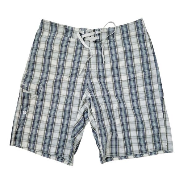 2/$20 Eddie Bauer Blue & White Plaid Pattern Swimmer Pants Size: M - Picture 1 of 10